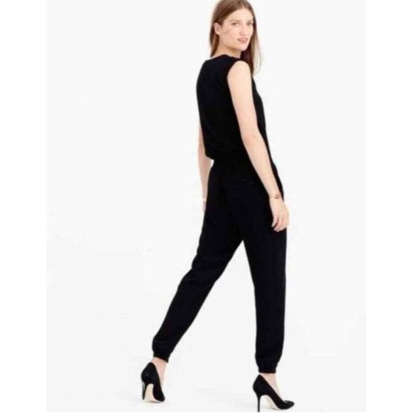 J.Crew Jumpsuit Black Asymmetrical Zip Sleeveless Crepe Jogger - Picture 2 of 14